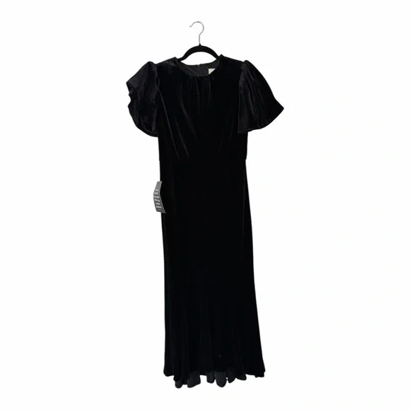TUCKERNUCK Black Velvet Elodie Dress NWT Size Small Midi Flare Hem - Picture 3 of 10